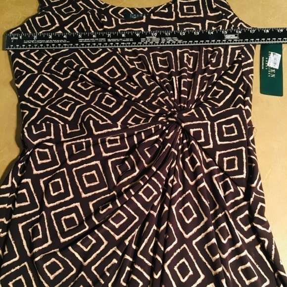 LAUREN RALPH LAUREN Maxi Dress, KNOTTED WAIST, Brown/Cream Geometric, NWT, 10 - Picture 4 of 6